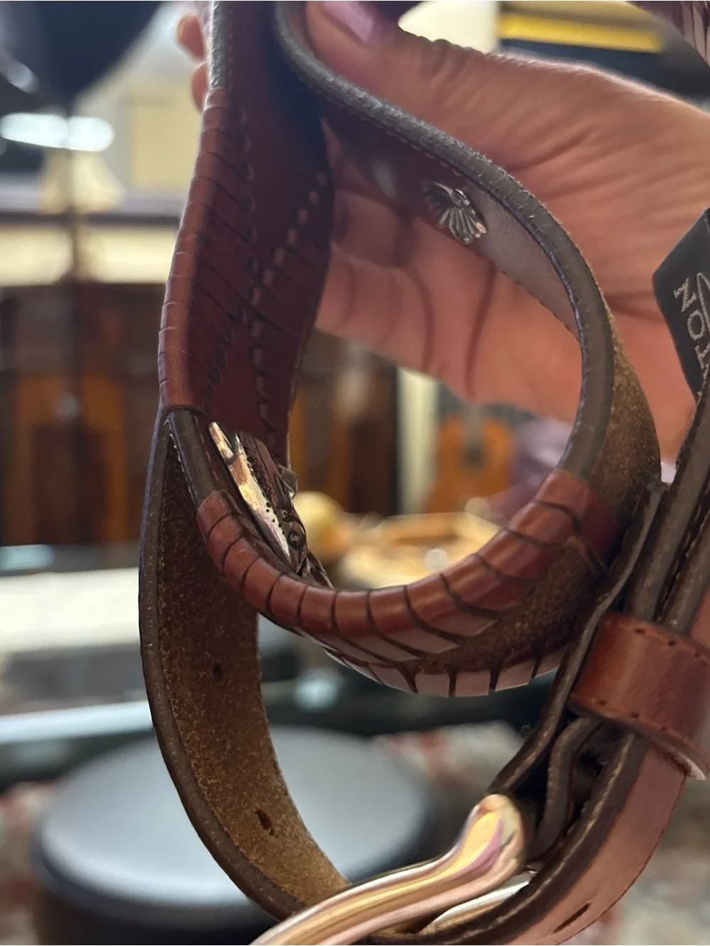 VINTAGE Brighton Brown Leather Belt with Silver Buckle WITH SILVER flying fish 🐟